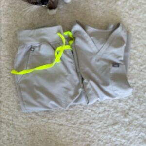 Figs Light Gray Scrub Top with Neon Accents